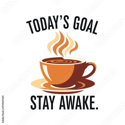 Coffee cup with steam and text saucer