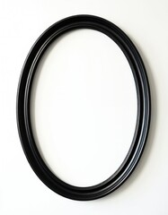 Elegant oval black picture frame isolated on white. Ornate antique style border for art, photo, portrait or mirror. Classic decorative element, empty space for custom image.