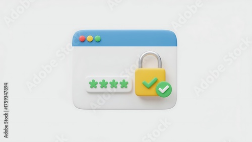 Secure Login Page Interface with Padlock and Green Check Marks Icon