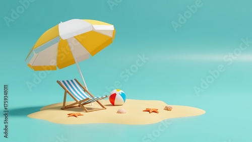 Summer vacation scene with beach chair umbrella and sea decorations