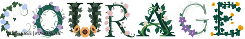 COURAGE, Floral Letter Vector Art Print