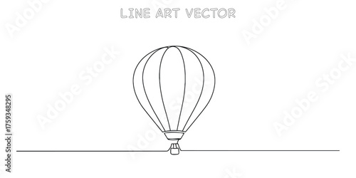 Simple outline line art hot air balloon floating in sky drawing
