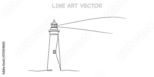 Simple line art lighthouse illustration guiding ships at sea