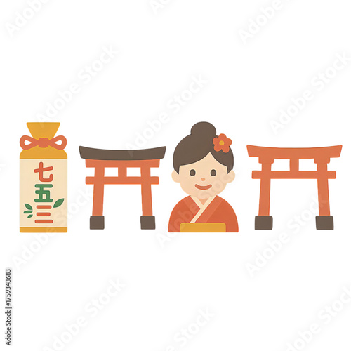 七五三のイラストアイコンセット｜Shichigosan Festival Icons Set