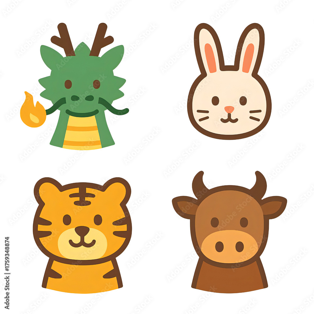 Obraz premium 干支の動物アイコンセット｜Zodiac Animals Icon Set