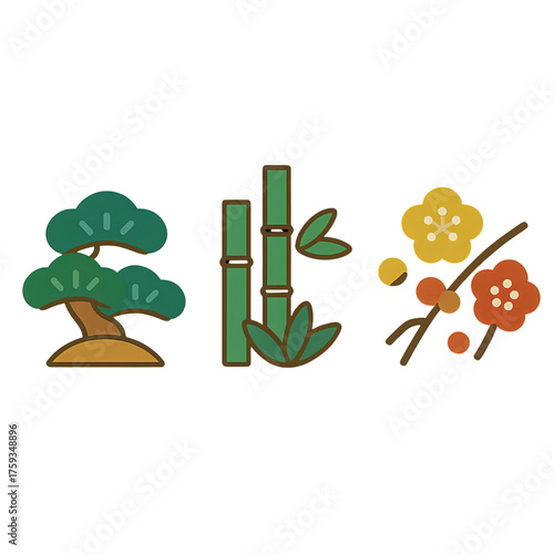松竹梅のアイコンセット｜Pine Bamboo Plum Icons