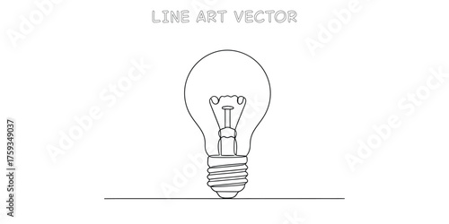 Simple line art sketch of a classic light bulb glowing with ideas