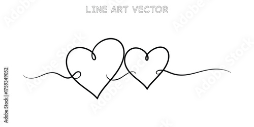 Two connected hearts simple line art design