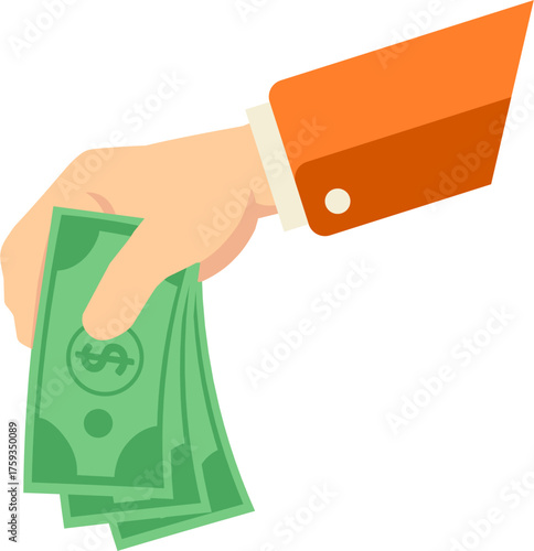 Payment or bribe concept with cartoon hand and dollars.