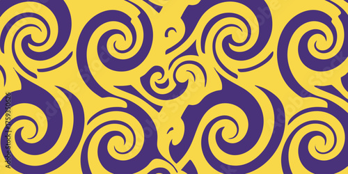 Abstract Swirl Pattern in Purple and Yellow Seamless Decorative Design for Backgrounds and Textiles