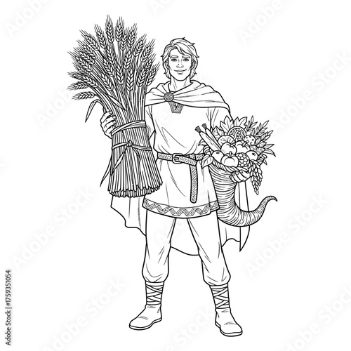 Frey Fertile Harvest Coloring Page for Kids Norse God of Prosperity and Peace