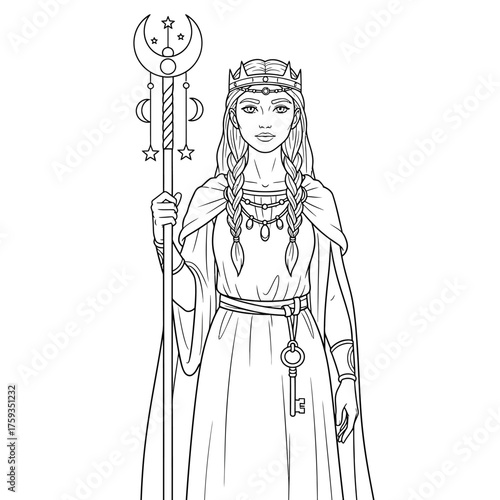 Frigg Wise Queen Coloring Page for Kids Norse Goddess of Motherhood and Wisdom