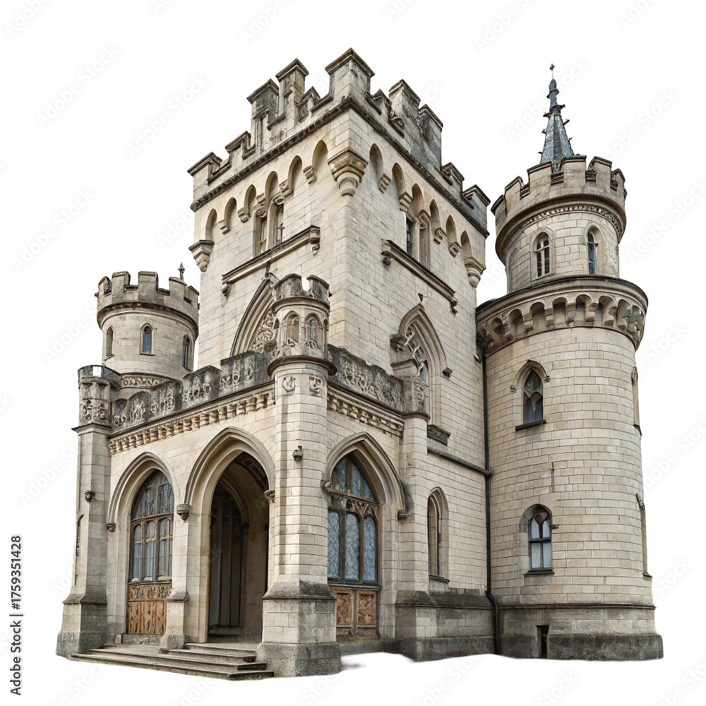 Fototapeta premium Gothic castle architecture isolated on transparent background