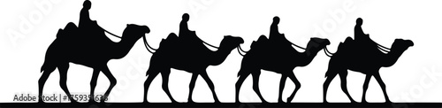 Vector Camel caravan with riders black silhouette illustration