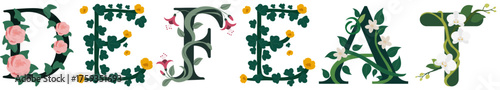DEFEAT, Floral Letter Print Vector Illustration
