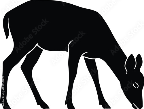 Vector Deer grazing in field black wildlife animal silhouette illustration