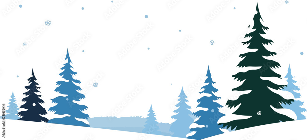 Obraz premium Snowy winter landscape with evergreen trees and falling snowflakes creating a serene and festive holiday scene perfect for seasonal greetings