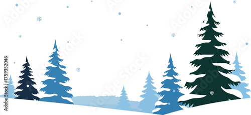 Snowy winter landscape with evergreen trees and falling snowflakes creating a serene and festive holiday scene perfect for seasonal greetings