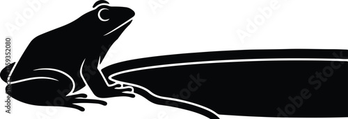 Vector frog sitting on a leaf black silhouette illustration