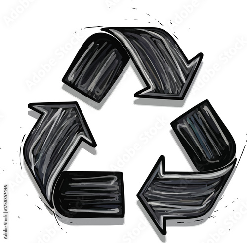 Dynamic hand drawn recycling symbol communicates sustainability and eco friendly practices for a greener planet