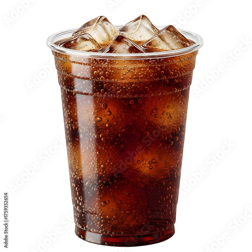 Refreshing Cola Drink with Ice in a Clear Plastic Cup.