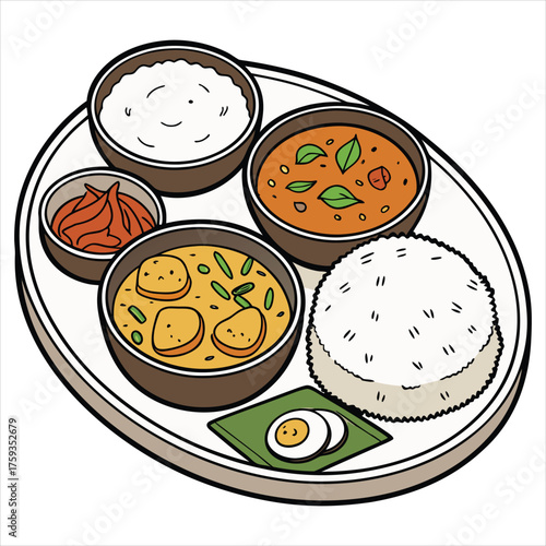 Indian thali meal vector illustration