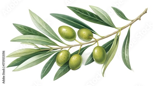 Wallpaper Mural  A fresh olive branch with several unripe green olives nestled among vibrant, slender green leaves Torontodigital.ca