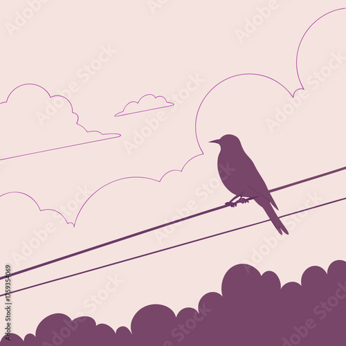 Bird on Wire Silhouette Vector – Minimal and Peaceful Sky Illustration