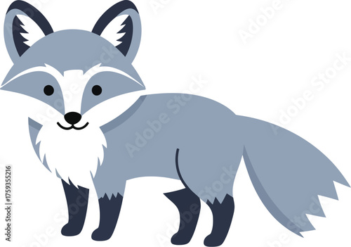 Cute arctic fox standing on snow in a minimalist vector illustration style perfect for children's books and winter themed designs