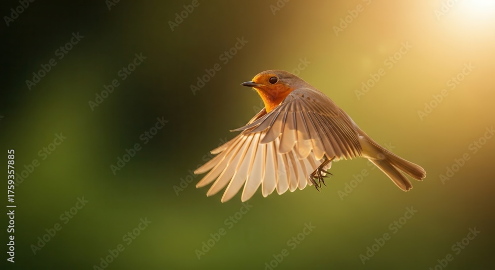 Fototapeta premium Robin in flight with wings spread