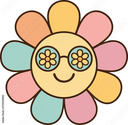 Smiley Daisy Clipart illustration, retro Daisy summer clipart, Vintage groovy Sublimation, Cute Hippie Graphic
