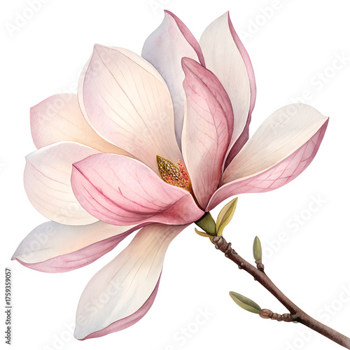 Blush Magnolia Watercolor Botanical Art in Soft Pink Tones.