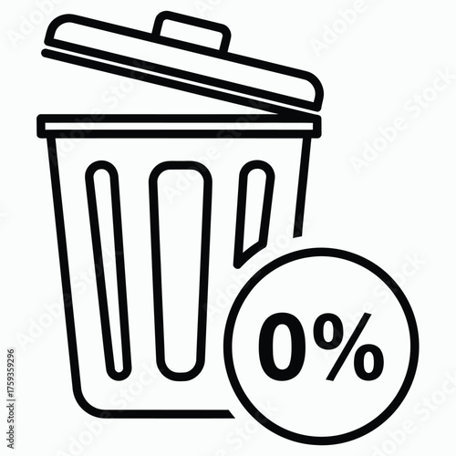 Trash Can With Zero Percent Icon garbage waste