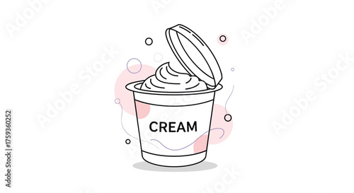 A simple line drawing of a container of cream with the lid open.