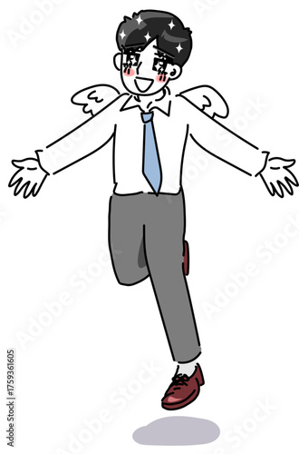 Fireして全てから解放される若手男性会社員のベクターイラスト