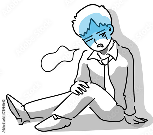 二日酔いで顔面蒼白グロッキーになる若い会社員のベクターイラスト