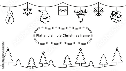 クリスマスオーナメントの背景。線画でシンプルな冬の壁紙。