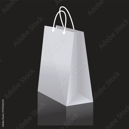 White paper bag, with black cloth handle design, template
