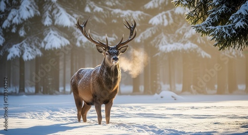 Majestic deer in a winter forest