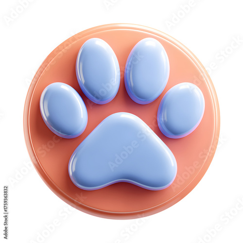 Cute 3D paw print icon glossy pastel colors pet care and animal concept
