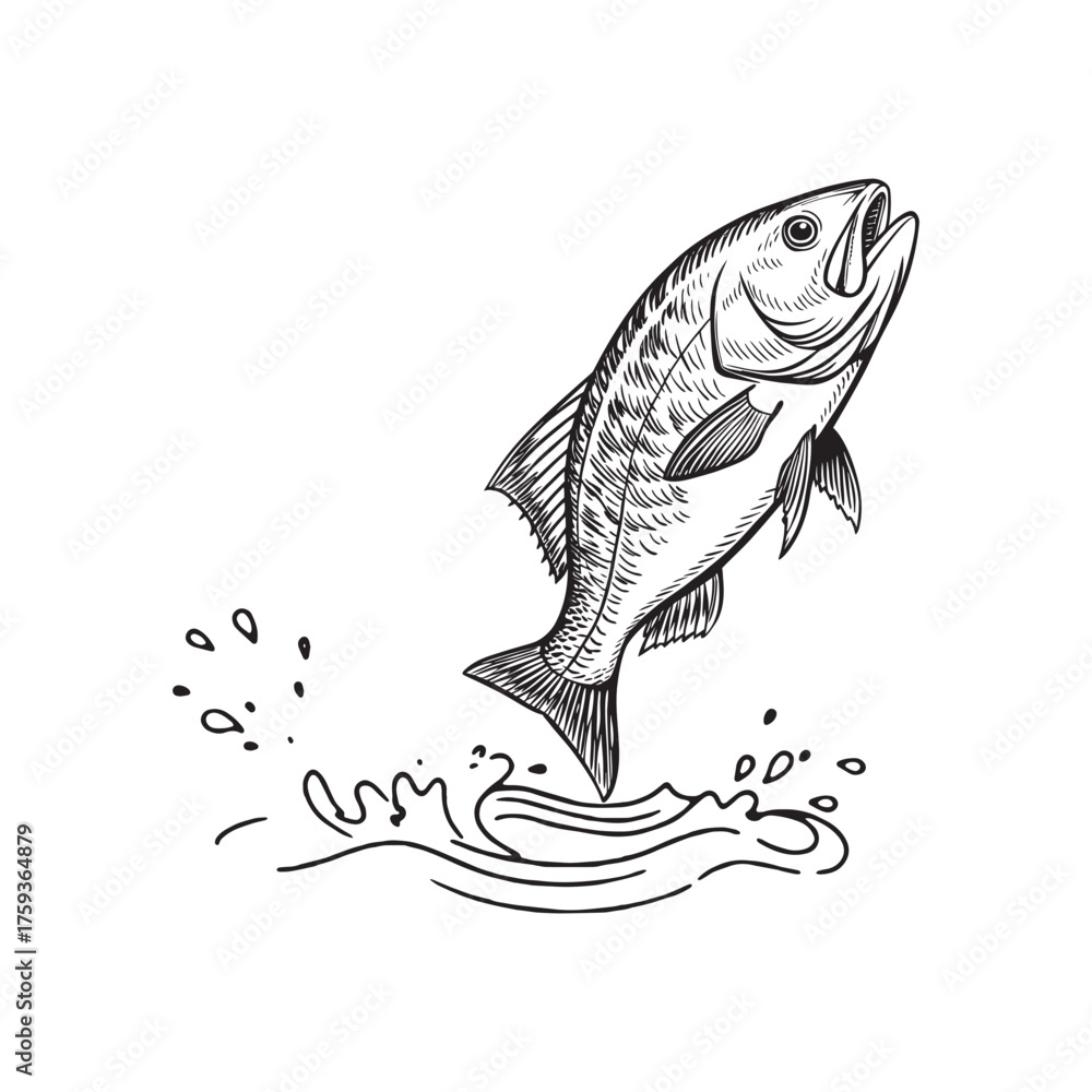Obraz premium Jumping Fish Line Art Outline Vector Illustration 
