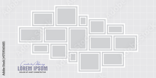 Pictures or photos frame collage, page grid layout abstract photo frames and digital photo wall template