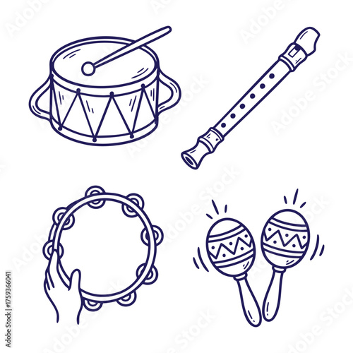 Holiday Musical Instruments & Caroling Doodle Icons