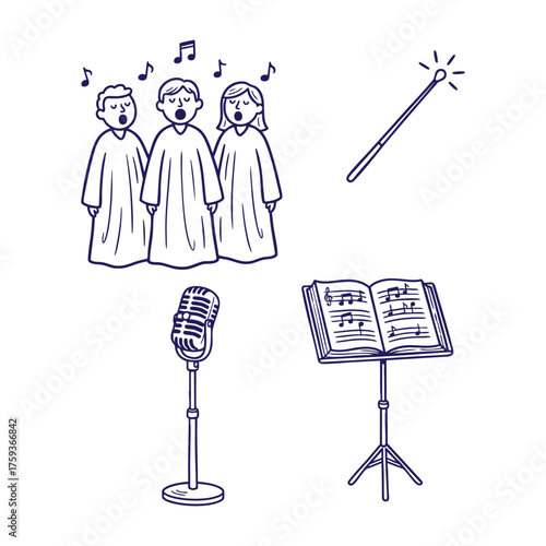Christmas Choir Performance & Carol Singers Doodle Icons