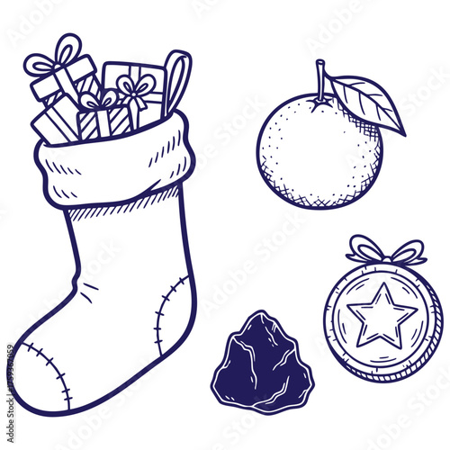 Christmas Stocking Fillers & Treats Hand-Drawn Set