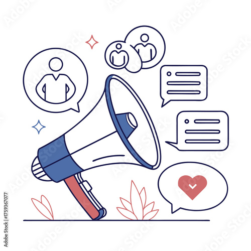 Social media communication concept with megaphone and chat bubble vector illustration for marketing and promotion design.
