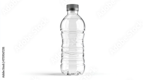Front view of plastic one liter water bottle isolated on a white background 
