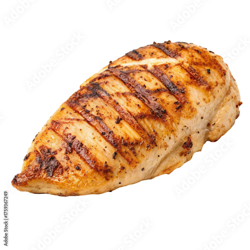 A perfectly grilled chicken breast with distinct grill marks, isolated on a transparent background