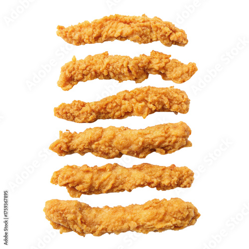 Crispy fried chicken strips isolated on transparent background