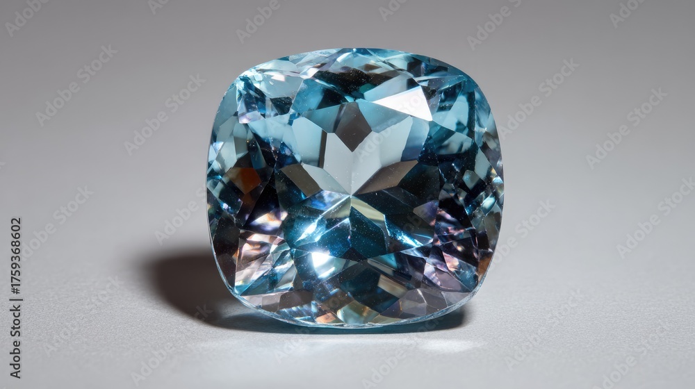 Fototapeta premium Sparkling Blue Gemstone Isolated on Gray Background